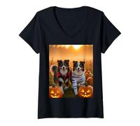 Womens Spooky Paws Border Collie Funny Halloween Dog Lover Gifts V-Neck T-Shirt