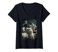 Womens Spooky Persian Cat Selfie Ghosts Haunted Forest Halloween V-Neck T-Shirt