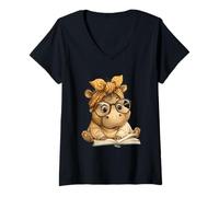 Women's Spooky Rabbit Face Gothic Horror Graphic Eyes Wide Grin V-Neck T-Shirt
