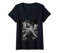 Womens Spooky Rat Selfie with Ghosts and Haunted Forest Halloween V-Neck T-Shirt