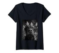 Womens Spooky Rottweiler Selfie Ghosts Haunted Forest Halloween Dog V-Neck T-Shirt