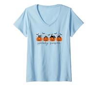 Women's Spooky Season - Black Cats Carved Pumpkins Jack O Lanterns V-Neck T-Shirt