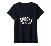 Women's Spooky Season Halloween Horror Pumpkin Fall Autumn Costume V-Neck T-Shirt