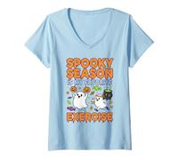 Womens Spooky Season is My Favorite Exercise Fantasmas Halloween V-Neck T-Shirt