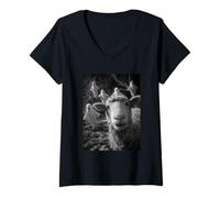 Womens Spooky Sheep Selfie with Ghosts Haunted Forest Halloween Dog V-Neck T-Shirt