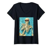 Women's Spooky Skeleton with Sunglasses Gothic Summer Summerween V-Neck T-Shirt