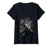 Womens Spooky Skunk Selfie with Ghosts Haunted Forest Halloween V-Neck T-Shirt