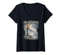 Women's Spooky The Lighthouse Keeps Watch Lighthouse Coast Sea V-Neck T-Shirt