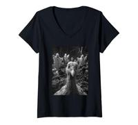Womens Spooky Turkey Selfie Ghosts Haunted Forest Halloween Animal V-Neck T-Shirt