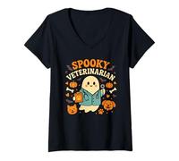 Womens Spooky Veterinarian Groovy Halloween Pet Doctor V-Neck T-Shirt