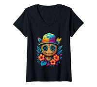 Womens Spooky Voodoo Doll Scary Summer Halloween Summerween V-Neck T-Shirt