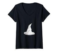 Womens Spooky Witch Hat Occult Halloween Art V-Neck T-Shirt
