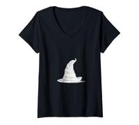 Womens Spooky Witch Hat Occult Halloween Art V-Neck T-Shirt