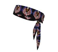 Women's Sport Headband Sweatband, Non-Slip, Adjustable USA Flag Patriotic Eagle Head Tie for Workouts, Running, Yoga, and Fitness