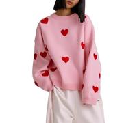 Womens Sport Jacket Sweatshirts For Women Uk Women Love Embroidered Round Neck Casual Long Sleeve Turtleneck Pullover Top Loose Sweatshirt Sweater Pumpkin Sweater Icelandic Jumpers For Women (Pink, L)