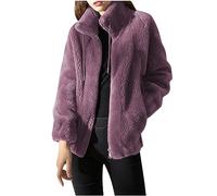 Womens Sport Jacket Winter Coats for Women UK Pockets Borg Fleece Women Solid Color Teddy Coat Full Zip Teddy Bear Coat Drawstring Thermal Clothing Womens Sherpa Jacket Purple