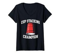 Women's Sport Stacking Speed Stacking Cup Stacker Champion V-Neck T-Shirt