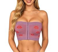 Women's Sports Bra, Strapless Strapless Summer Bra with Buttons on the Front, Floral Print Lipstick, Transparent Strapless Backless Bra for Beautiful Days and Parties