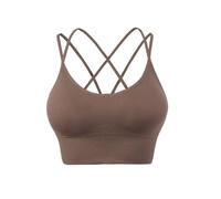 Womens Sports Bra Strappy Cross Back Comfy Athletic Yoga Workout Bra with Removable Padded Gym Bras Vest Crop Top for Fitness Running Yoga Tank Tops,Coffee,XL