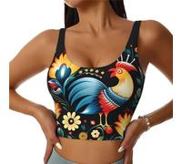 Womens' Sports Bra Wireless Pullover T-Shirt Bra U Back Longline Sports Bras Polish Folk Art Pattern Crop Tank Tops for Gym, Black, S