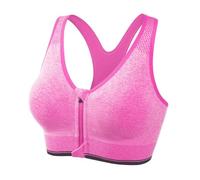 Women's Sports Bra without Underwire - Large Size Zip Running Bra Shockproof Solid Color Casual Lingerie Comfortable Breathable Everyday Soft Quick Dry Yoga Bra, Hot Pink, L