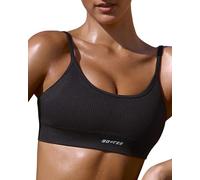Women's Sports Bras - Bo+Tee Scoop Neck Wireless Bra with Dual Shoulder Strap & Lace Up Back - Women Activewear for Light to Moderate Workouts - Strive Sport Bra, Black, M