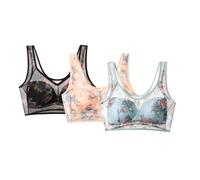 Women's Sports Bras Cotton 3PC Non Wired Bras for Women Ice Silk Lace Cooling Comfort Bra, Vest Bra Without Underwire for Older Women High Impact Support Non Wired Plus Size