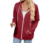 Women's Sports Casual Hooded Sweatshirt with Zip, Solid Colour, Comfortable Cardigan, Lightweight Sweatshirts, Sweaters, Vests and Sweatshirts, Oversize Hoodies, Warm Mid-Season Jacket with Pockets