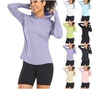 Womens Sports Hoodies UK Clearance Ladies UPF 50+ Sun Protection Pullover Long Sleeve Jumpers Solid Casual Sweatshirt Breathable Shirts Soft Cozy Blouse with Thumbhole Hiking Running Sportswear
