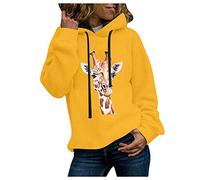 Women's Sports Loose Sweatshirt Drawstring Giraffe Print Hoodie Winter Solid Color Top Long Sleeve Roupas Femininas (Yellow, L)