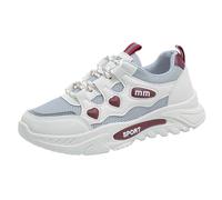 Women's Sports Shoes, Fitness, Shoes, Women's Black Trainers, Plain Non-Slip Platform, Casual Trainers, Wear Shoes with Flat Sole, Breathable, Running Shoes, Wine Red, 7 UK