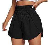 Women's Sports Shorts Elastic Waist - Quick Dry Solid Colour Lightweight Comfortable Breathable Casual Loose Jogging Stylish for Training Beach Simple Streetwear, Black, S