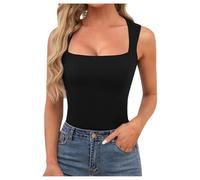 Women's Sports Square Neck Tank Top Y2K Workout Fitting Sleeveless Fitted Blouses Slim Fitted Running Summer Trendy 2026 Athletic Tank Tops Slimming Slim Fit Fashion Gym Spring Basic Black
