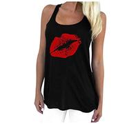 Women's Sports Tank Tops Loose Vest Women Summer Lip Print O-Neck Sleeveless T-Shirt Tank Top Blouse Vest Adjustable Tops for Women Pack (Red, M)