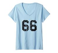 Women's Sports Team Distressed Number #66 V-Neck T-Shirt