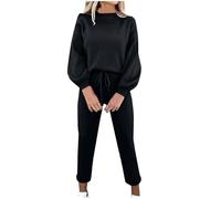 Women's Sportswear Set Plain Long Sleeve Pullover Sweatshirt + Elastic Waist Sweatpants Jogging Pants 2 Piece Outfits Casual Sweat Suit Activewear Yoga Gym Sets Ladies Tracksuit Full Set UK Clearance