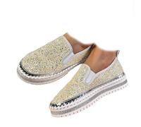 Women's Sporty Loafers, Platform Rhinestone Fashion Glitter Sneakers Sparkly Bling Thick Sole Flat Shoes for Wedding Bridal (Gold,6.5)