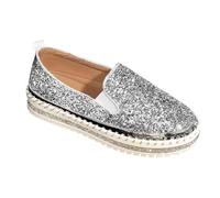 Women's Sporty Loafers, Platform Rhinestone Fashion Glitter Sneakers Sparkly Bling Thick Sole Flat Shoes for Wedding Bridal (Silver,3)
