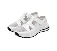 Womens Sporty Platform Sandals Closed Toe Mesh Cut Out Chunky Sneakers Adjustable Hook Loop Casual Summer Walking Shoes White