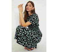 Womens Spot Shirred Waist Short Sleeve Midi Dress Green 18