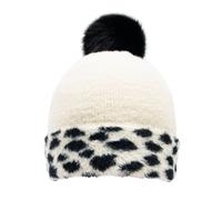 Women's Spotty Feather Yarn Knitted Bobble Hat with Faux Fur Pom Pom - IVORY / ONE