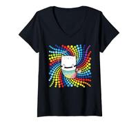 Women's Spotty Kawaii Mermaid Cat Colorful Dots V-Neck T-Shirt