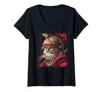 Womens SPQR Empire Roman Legion cat Warrior Japanese Graphic V-Neck T-Shirt