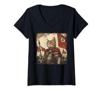 Womens SPQR Empire Roman Legion cat Warrior Japanese Graphic V-Neck T-Shirt