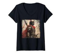 Womens SPQR Empire Roman Legion cat Warrior Japanese Graphic V-Neck T-Shirt