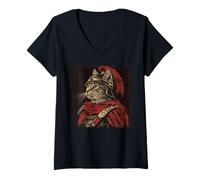 Womens SPQR Empire Roman Legion cat Warrior Japanese Graphic V-Neck T-Shirt