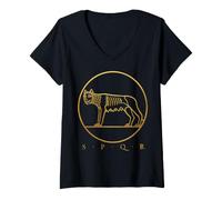 Women's SPQR Roman Rome Wolf Romulus Remus V-Neck T-Shirt