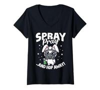 Women's Spray Pray Hop Away Cute Bunny Animal Lovers V-Neck T-Shirt
