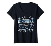 Womens Spread Kindness Like Snowflakes Teacher Snow Day Winter V-Neck T-Shirt