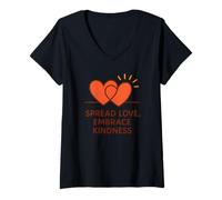 Women's Spread Love Embrace Kindness Hearts Message V-Neck T-Shirt